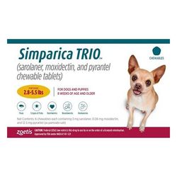 Simparica Trio For Dogs 2.8-5.5 Lbs (Gold) 6 Doses - Get 40% Off Today