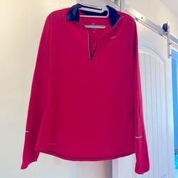 Nike Tops | Coral Nike 1/4 Zip Size Large Dri-Fit With Navy Collar | Color: Blue/Red | Size: L
