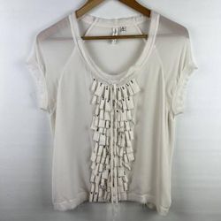 Anthropologie Tops | Anthropologie Robbi And Nikki Shirt Womens Medium Ivory Raw Hem Fringe | Color: White | Size: M