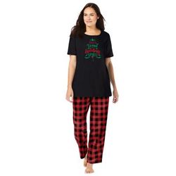 Plus Size Women's Graphic Tee PJ Set by Dreams & Co. in Red Buffalo Plaid (Size 6X) Pajamas