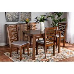 Baxton Studio Lanier Modern and Contemporary Grey Fabric Upholstered and Walnut Brown Finished Wood 5-Piece Dining Set - Wholesale Interiors RH318C-Grey/Walnut-5PC Dining Set