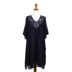 Midnight Blue Medallion,'Rayon Dress with Floral and Medallion Embroidered Details'