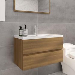 vidaXL Mobile Bagno Lavabo Integrato Rovere Marrone Legno Multistrato