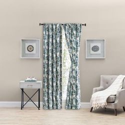 Wynette Multi Colored Jacobean Floral- Lined Tailored Pair With Tiebacks by Ellis Curtains in Blue (Size 100"W 84" L)