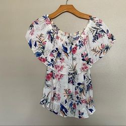 American Eagle Outfitters Tops | American Eagle Off Shoulder Floral Top | Color: White | Size: M