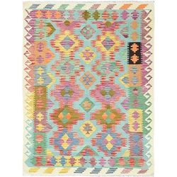 Shahbanu Rugs Colorful Hand Woven Afghan Kilim Geometric Design Natural Dyes Flat Weave Extra Soft Wool Reversible Rug (5'x6'7")