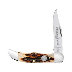 Whiskey Bent Knives Mini Hunter Folding Knife Single Clip 440 Steel Blade 2.75in Closed Length Natural Bone Handle Stag Bone WB24-02