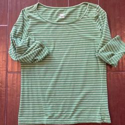 Columbia Tops | 3 Quarter Length Green And White Striped Shirt | Color: Green/White | Size: S