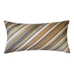 Edie @ Home Indoor/Outdoor Ombre Bias Crewel Embroidered Stripe Decorative Throw Pillow 12X24, Aqua by Edie@Home in Khaki Multi