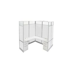 12'W x 6'D x 7'H White Laminate Washable Complete 2-Person L-Shaped Office Cubicle w/File