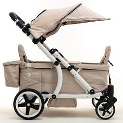 Pronto Squared (2 Seater) Stroller Wagon - White Frame / Sand Beige