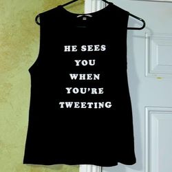 Victoria's Secret Tops | He Sees You When Your Tweeting Vs Tank Top | Color: Black/White | Size: M
