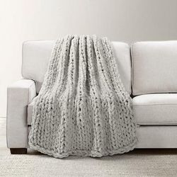 Lush Décor Hygge Ultra Soft Cozy Chenille Chunky Knit Blanket/Throw Light Gray Single 40X72 - Triangle Home Décor 21T011105