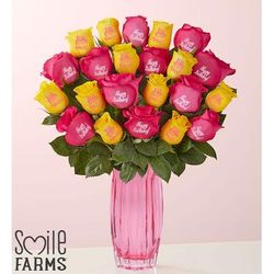 1-800-Flowers Flower Delivery Conversation Roses Happy Birthday 24 Stems W/ Pink Vase