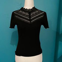 Zara Tops | Brand New Zara Top With Romantic Lace Detailing! | Color: Black | Size: S