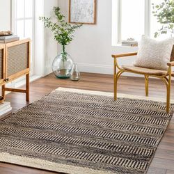 Elle 5' x 7'6" Rustic Jute Tan/Dark Purple/Walnut/Nutmeg/Multi Brown/Dark Brown/Black/Beige Area Rug - Hauteloom