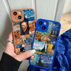 Coque de téléphone vintage Van Gogh pour iPhone illustration de puzzle coque arrière 13 12 11