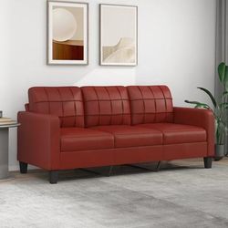 vidaXL Divano a 3 Posti Rosso Vino 180 cm in Similpelle