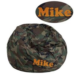 Personalized Small Camouflage Bean Bag Chair for Kids and Teens [DG-BEAN-SMALL-CAMO-TXTEMB-GG] - Flash Furniture DG-BEAN-SMALL-CAMO-TXTEMB-GG