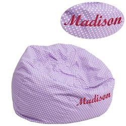 Personalized Small Lavender Dot Bean Bag Chair for Kids and Teens [DG-BEAN-SMALL-DOT-PUR-TXTEMB-GG] - Flash Furniture DG-BEAN-SMALL-DOT-PUR-TXTEMB-GG