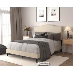 Melody Twin Chrome Nail head Upholstered Platform Bed in Beige - CasePiece USA C80087-121