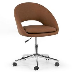 Aura Light Brown Faux Leather Adjustable Height Swivel Office Chair with Wheel Base - Glamour Home GHTSC-1499