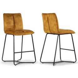 Set of 2 Avent Capuccino Brown Fabric Counter Stool with Black Metal Legs - Glamour Home GHSTL-1559