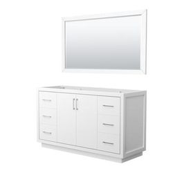 Wyndham WCF111160SWHCXSXXM58 Icon 60 Inch Single Bathroom Vanity in White, No Countertop, No Sink, Brushed Nickel Trim, 58 Inch Mirror