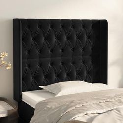 vidaXL Tête de lit avec oreilles Noir 93x16x118/128 cm Velours