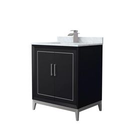 Marlena 30 Inch Single Bathroom Vanity in Black, White Carrara Marble Countertop, Undermount Square Sink, Brushed Nickel Trim - Wyndham WCH515130SBKCMUNSMXX