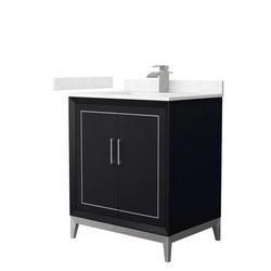 Marlena 30 Inch Single Bathroom Vanity in Black, Carrara Cultured Marble Countertop, Undermount Square Sink, Brushed Nickel Trim - Wyndham WCH515130SBKC2UNSMXX