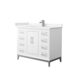 Marlena 42 Inch Single Bathroom Vanity in White, Carrara Cultured Marble Countertop, Undermount Square Sink, Brushed Nickel Trim - Wyndham WCH515142SWHC2UNSMXX