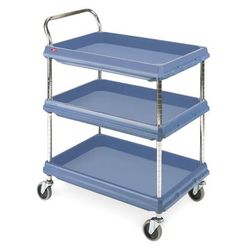 Metro BC2030-3DMB 3 Level Plastic Utility Cart w/ 400 lb Capacity, Raised Ledges, 3 Deep Ledge Shelves, Slate Blue