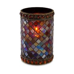 Sterno 80108 Dolce Candle Lamp - 3 9/32"D x 4 3/4"H, Glass, Mosaic Amber, Brown, Case of 6