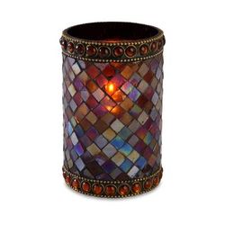 Sterno 80108 Dolce Candle Lamp - 3 9/32"D x 4 3/4"H, Glass, Mosaic Amber, Brown, Case of 6