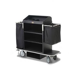 Forbes Industries 2120 Housekeeping Cart w/ 3 Shelves - 30"W x 19"D x 36"H, Steel, Black, Under Deck Shelf & Organizer