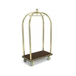 Forbes Industries 2422 Birdcage Luggage Cart w/ Carpeted Deck - 43"L x 24"W x 78"H, Solid Brass, Gray
