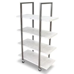 Forbes Industries 6503 Mobile Display Tower w/ (4) Laminate Shelves & Brushed Steel Frame - 48"L x 24"W x 78"H, White