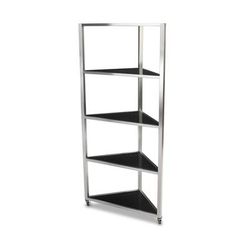 Forbes Industries 6553 Corner Mobile Display Tower w/ 4 Glass Shelves & Steel Frame - 36"L x 19 1/2"W x 78 1/2"H, Brown