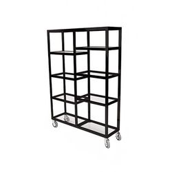 Forbes Industries 6570 Classic Mobile Display Tower w/ (8) Glass Shelves & Brass Frame - 48"L x 14"W x 68 1/2"H, Black