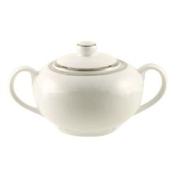 10 Strawberry Street SL0018 8 oz Silver Line Sugar Bowl w/ Lid - Porcelain, White/Silver