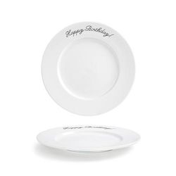 Front of the House COS064WHP21 10 1/2" Round Monaco Plate - Happy Birthday, Porcelain, White