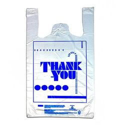 LK Packaging CT1520TY "Thank You" T-Shirt Bag - 19"L x 10"W x 5" SG, 0.47 mil HDPE, White