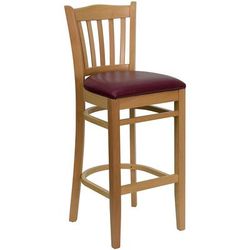 Flash Furniture XU-DGW0008BARVRT-NAT-BURV-GG Commercial Bar Stool w/ Vertical Slat Back & Burgundy Vinyl Seat, Natural