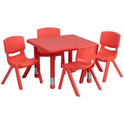 Flash Furniture YU-YCX-0023-2-SQR-TBL-RED-E-GG 24" Square Preschool Activity Table & (4) Chair Set - Plastic Top, Red