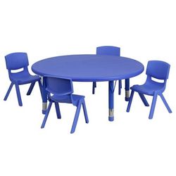Flash Furniture YU-YCX-0053-2-ROUND-TBL-BLUE-E-GG 45" Round Preschool Activity Table & 4 Chair Set - Plastic Top, Blue