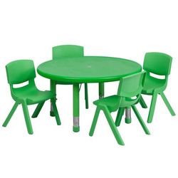 Flash Furniture YU-YCX-0073-2-ROUND-TBL-GREEN-E-GG 33" Round Preschool Activity Table & 4 Chair Set - Plastic Top, Green
