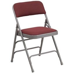 Flash Furniture AW-MC309AF-BG-GG Folding Chair w/ Burgundy Patterned Fabric Back & Seat - Steel Frame, Gray Finish, Double Hinged