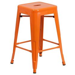 Flash Furniture CH-31320-24-OR-GG Counter Height Backless Commercial Bar Stool w/ Metal Seat, Orange