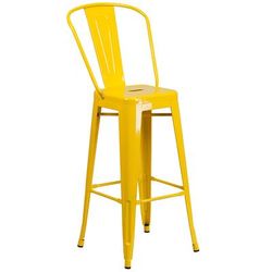 Flash Furniture CH-31320-30GB-YL-GG Commercial Bar Stool w/ Curved Back & Metal Seat, Yellow